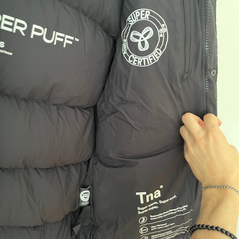 Tna Aritzia The Super Puff Black Goose Down Puffer Jacket Hooded XS Matte - Picture 8 of 10